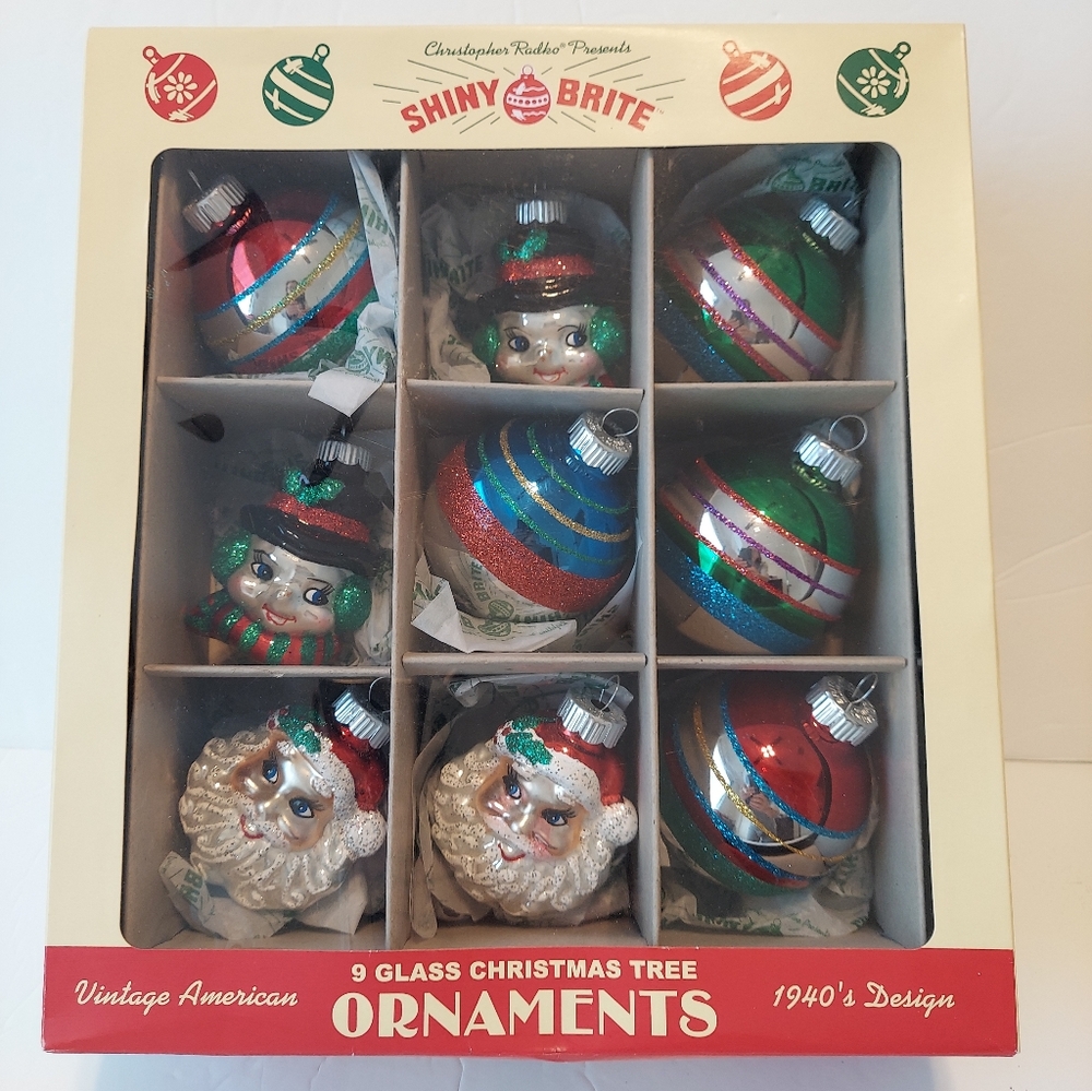 Christopher Radko Shiny Brite 9 Glass Christmas Ornaments